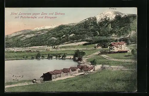 AK Lans, Hotel Lansersee gegen den Ort und Sistrans mit Patscherkofel und Glungezer