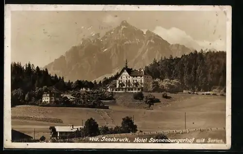 AK Innsbruck, Hotel Sonnenburgerhof mit Serles