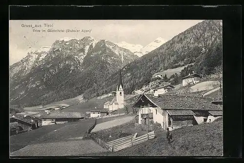 AK Trins im Gaschnitztal /Stubaier Alpen, Panorama mit Kirche