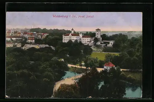 AK Waldenburg i. Sa., Fürstliches Schloss aus der Vogelschau