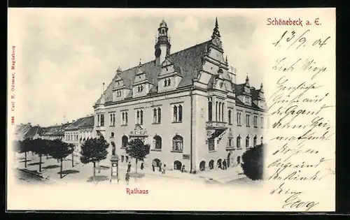 AK Schönebeck a. E., Rathaus mit Strasse