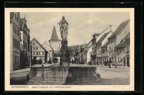 AK Gengenbach, Hauptstrasse mit Marktbrunnen