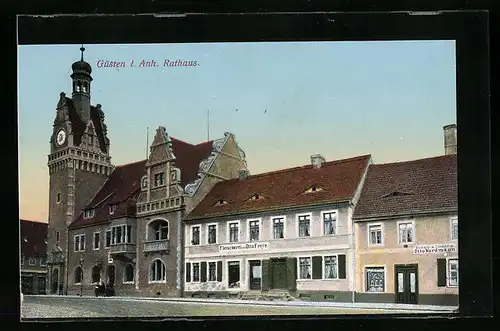 AK Güsten /Anhalt, Rathaus und Fleischerei Otto Freye