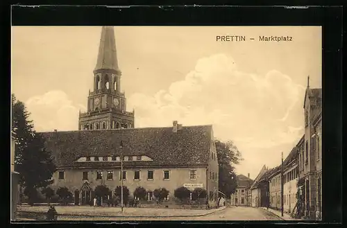 AK Prettin, Marktplatz mit Gasthaus Ratskeller