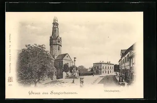 AK Sangerhausen, Ulrichsplatz mit Kirche und Denkmal