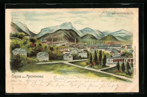 Künstler-AK Bad Reichenhall, Teilansicht