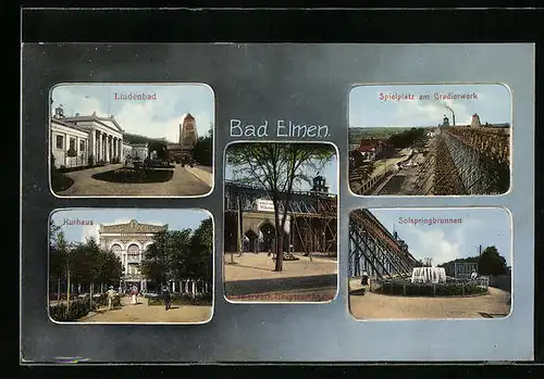 AK Bad Elmen, Kurhaus, Lindenbad, Solspringbrunnen