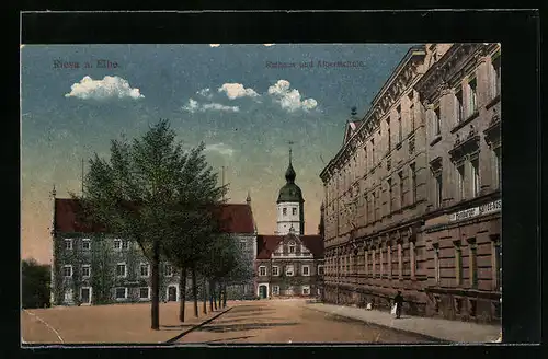 AK Riesa a. Elbe, Rathaus und Albertschule
