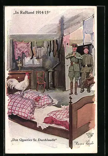 Künstler-AK Hans Leu: Russland, Das Quartier Sr. Durchlaucht, 1914-15