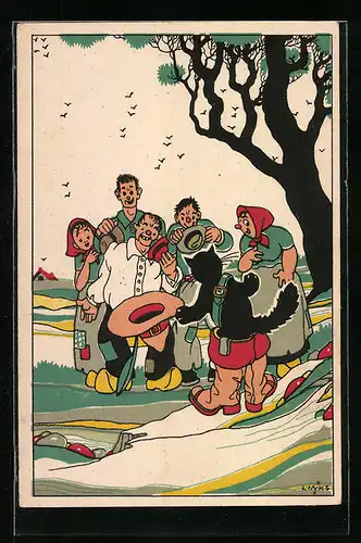 Künstler-AK Karel L. Links: Der gestiefelte Kater, Märchen