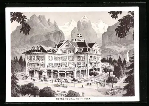 Künstler-AK Meiringen /Berner Oberland, Hotel Flora