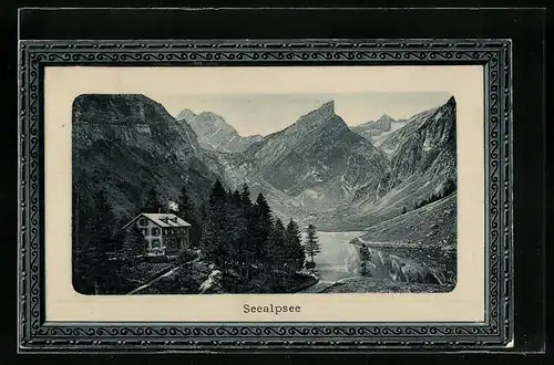 Passepartout-AK Seealpsee, Gasthaus am Seealpsee aus der Vogelschau
