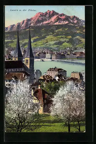 AK Luzern, Ortsansicht mit Pilatus