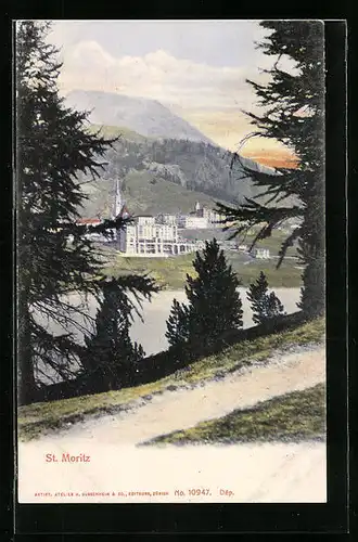 AK St. Moritz, Ortsansicht aus der Vogelschau