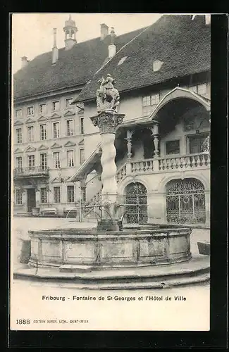 AK Fribourg, Fontaine de St-Georges et l`Hotel de Ville