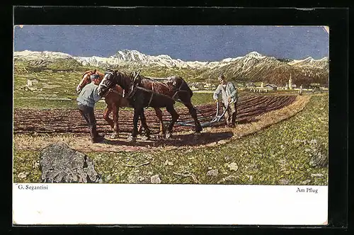 Künstler-AK Giovanni Segantini: Am Pflug