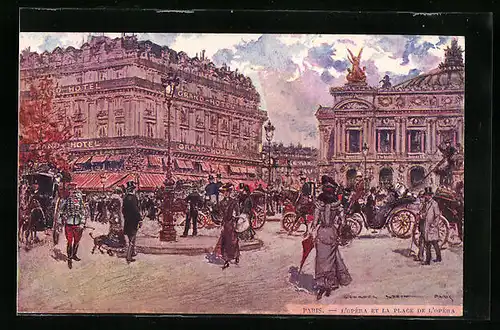 Künstler-AK Georges Stein: Paris, L`Opera et la Place de L`Opera