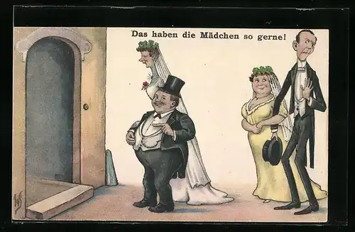Künstler-AK Willi Scheuermann: : Das haben die Mädchen so gerne... - Heirat