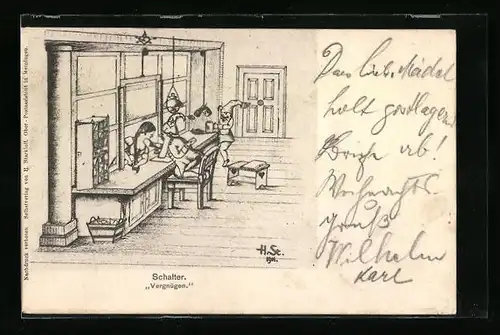Künstler-AK H. Starkloff: Vergnügen am Schalter
