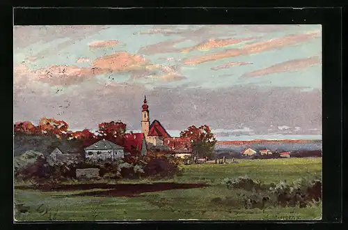 Künstler-AK August Splitgerber: Kleiner Ort im Abendrot