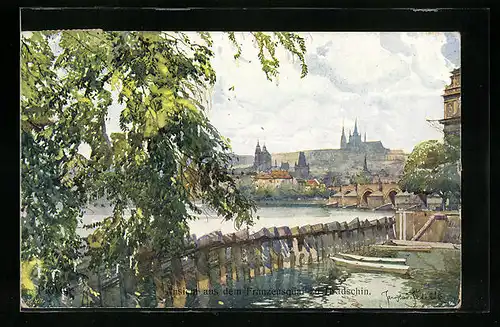 Künstler-AK Jaroslav Setelik: Prag, Ansicht aus dem Franzensquai zum Hradschin