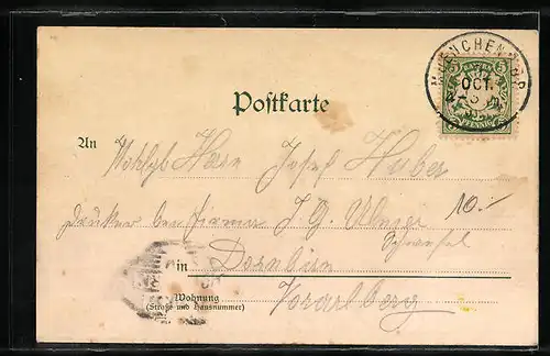 Lithographie München, Hoftheater mit Denkmal