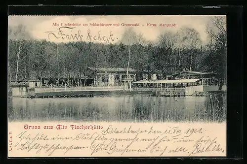 AK Berlin-Schlachtensee, Gasthaus Alte Fischerhütte und Grunewald