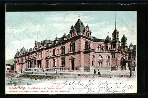 AK Heidelberg, Stadthalle von der Neckarseite gesehen