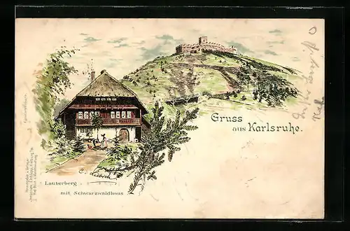 Lithographie Karlsruhe, Lauterberg mit Schwarzwaldhaus