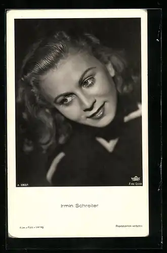 AK Schauspielerin Irmin Schreiter in schwarzweiss fotografiert
