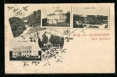 AK Bad Nendorf, Colonade, Villa Frank, Curhaus mit Park und Hotel Schnabl
