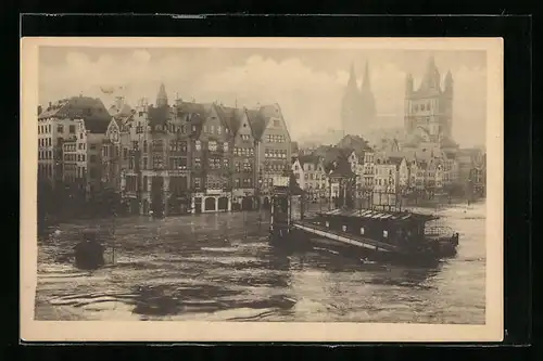 AK Köln a. Rhein, Hochwasser 1920, Gebäude stehen unter Wasser