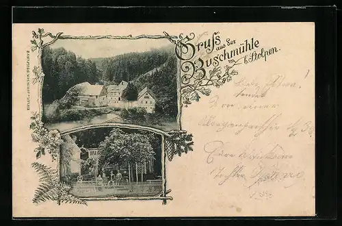 AK Helmsdorf b. Stolpen, Gasthaus Buschmühle mit Veranda