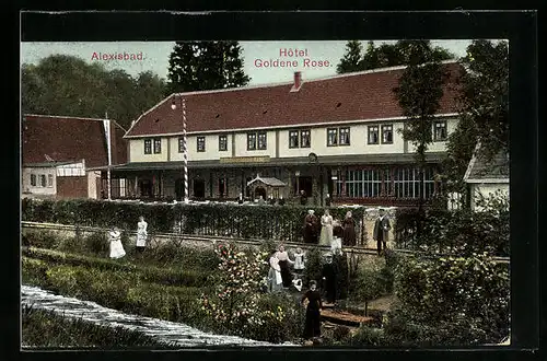 AK Alexisbad, Hotel Goldene Rose mit Grünanlagen