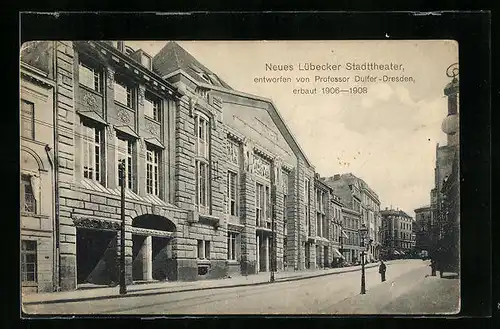 AK Lübeck, Strassenpartie mit Stadttheater