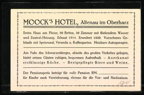 AK Altenau i. Oberharz, Blick zu Moock`s Hotel