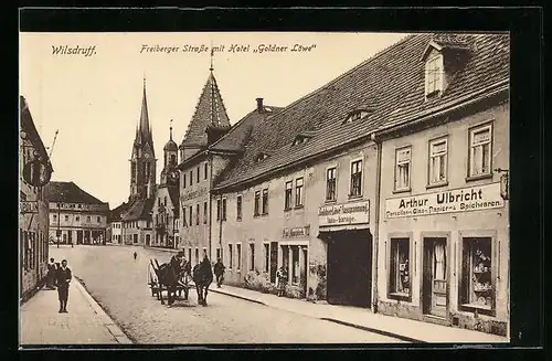 AK Wilsdruff, Freiberger Strasse mit Hotel Goldner Löwe
