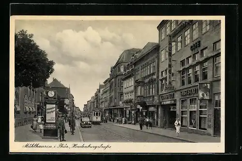 AK Mühlhausen i. Thür., Strassenbahn in der Hindenburgstrasse