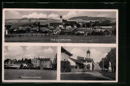 AK Tettenweis, Ortsansicht, Benediktinerinnenkloster, Strassenpartie mit Kirche