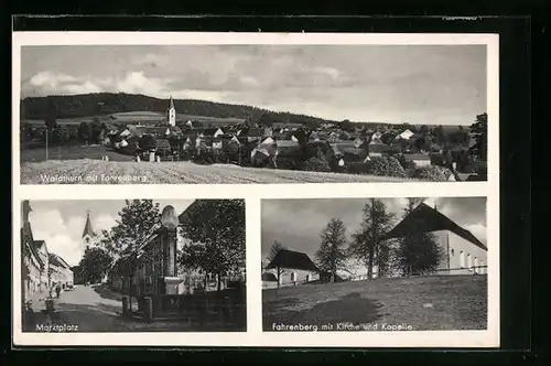 AK Waldthurn /Bayer. Ostmark, Ortsansicht mit Fahrenberg, Marktplatz, Fahrenberg mit Kirche und Kapelle