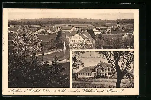 AK Dobel, Ortsansicht aus der Vogelschau, Gasthaus und Pension zum Rössle