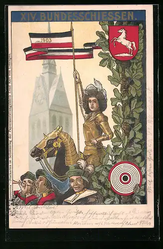 Präge-AK Hannover, XIV. Bundesschiessen 1903, Ritter in goldener Rüstung