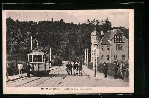 AK Bonn a. Rh., Strassenbahn am Aufgang zum Venusberg
