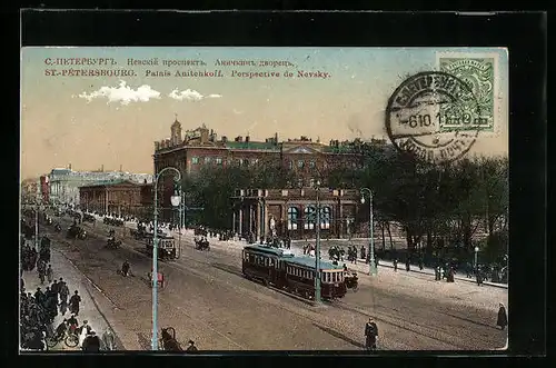 AK St.-Petersbourg, Palais Anischkoff, Perspective de Newsky, Strassenbahn