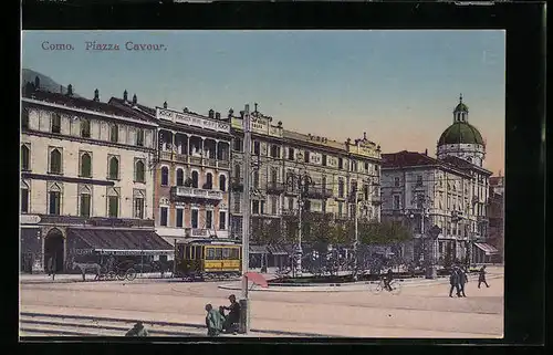 AK Como, Piazza Cavour, Strassenbahn