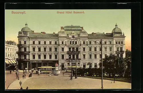 AK Bucuresti, Grand Hotel Bulevard, Strassenbahn