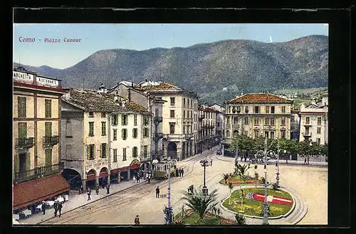 AK Como, Piazza Cavour, Strassenbahn