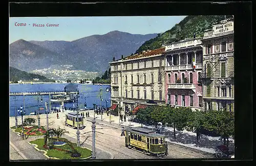 AK Como, Piazza Cavour, Strassenbahn