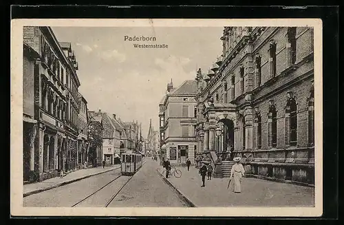AK Paderborn, Westernstrasse mit Strassenbahn