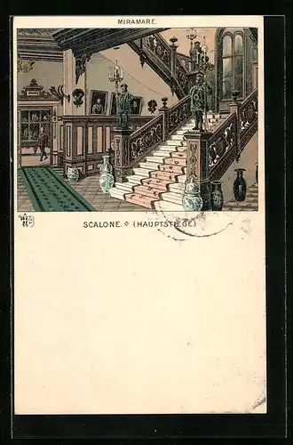 Lithographie Trieste, Miramare, Scalone